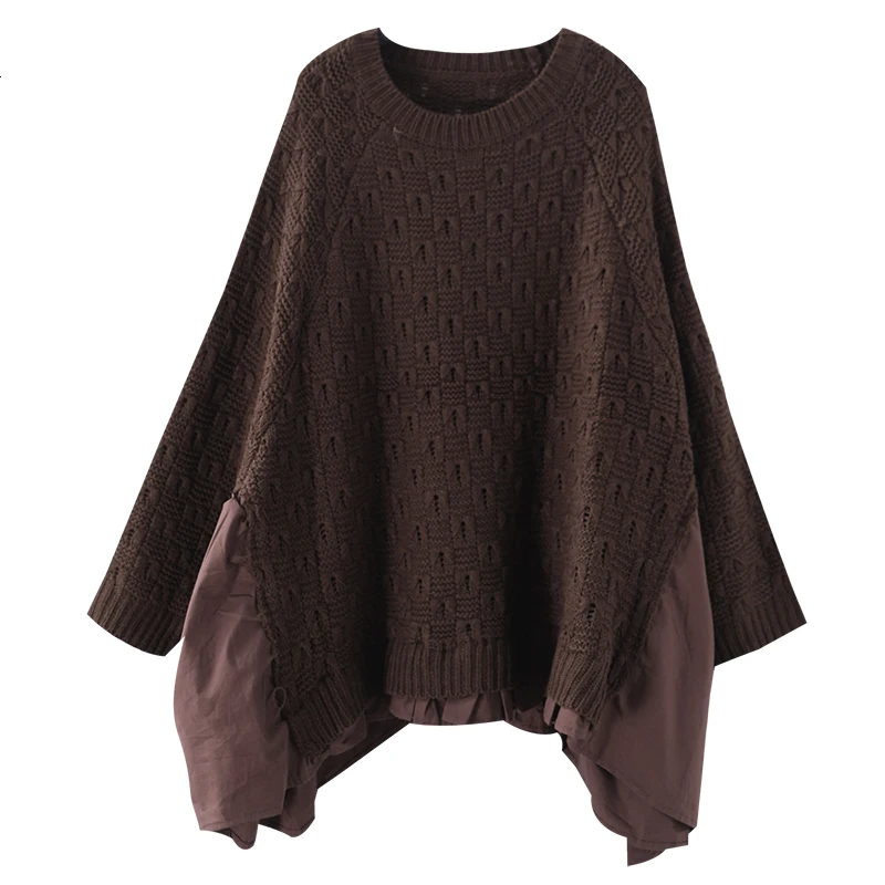[EWQ] Осень, высокое качество, круглый воротник, длинный рукав «летучая мышь», вязанный винтажный свободный свитер, женский модный свитер, AH42116