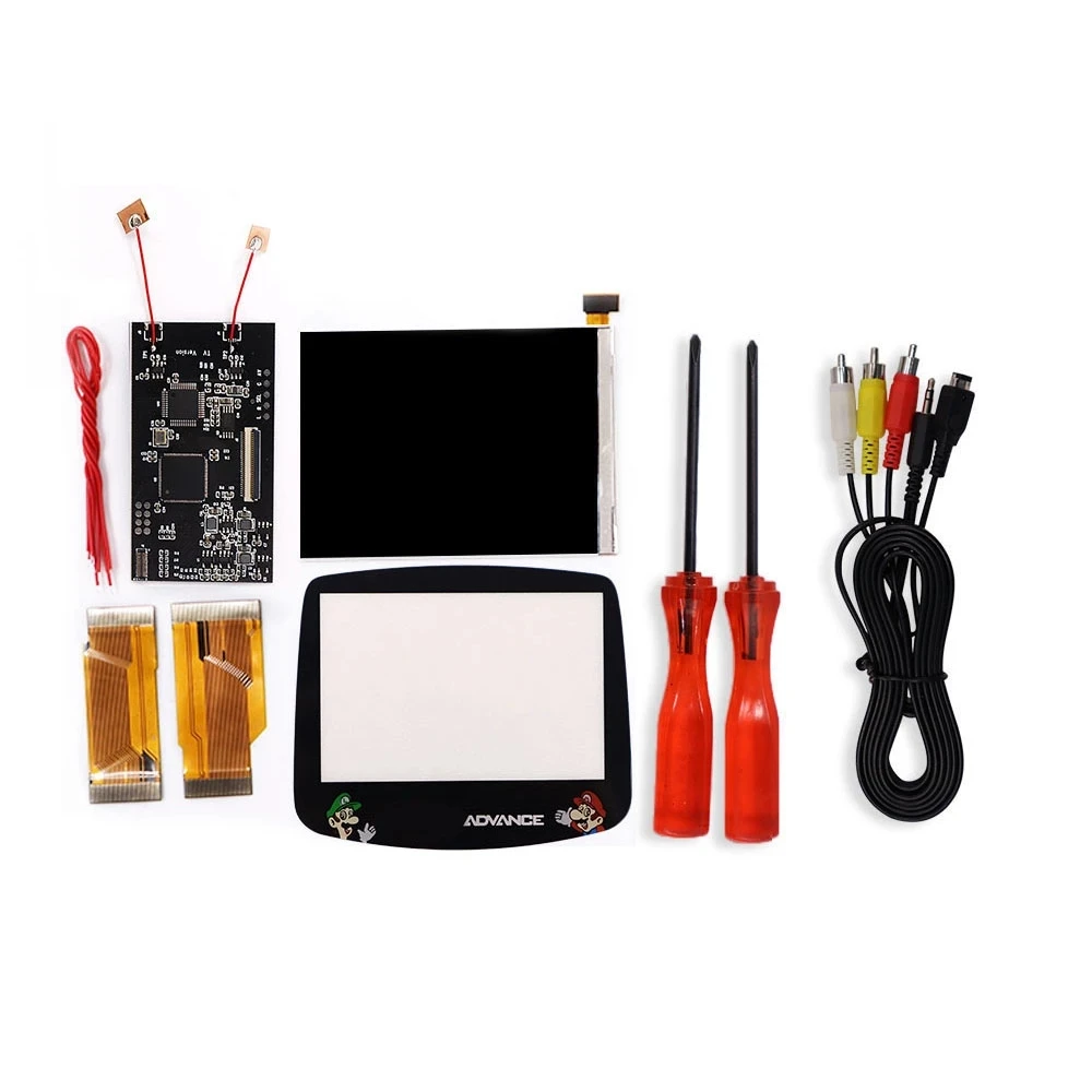 

Special Mari Bros LCD Screen Lens For V2 IPS TV Version Backlight LCD Kit + Pre-cut Housing Cases For Gameboy Advance Console
