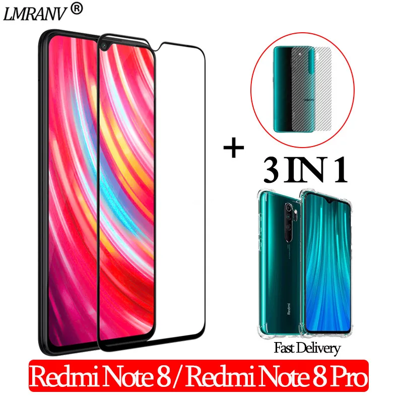 

Airbag Shockproof Case + Tempered Glass for Xiaomi Redmi Note 8Pro 3-in-1 Screen Protector Back Film Glass redmi note 8 3D Glass