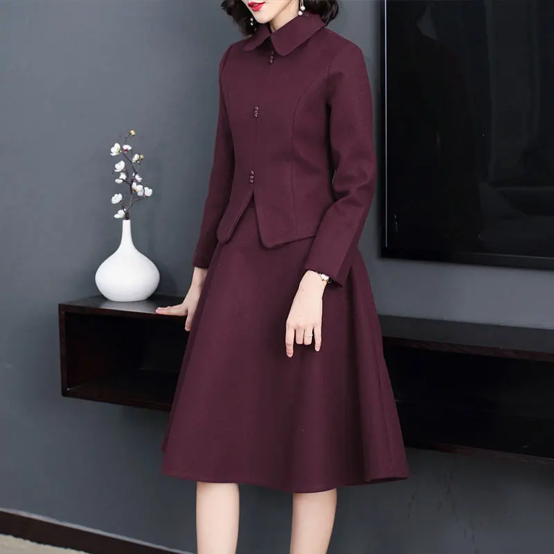 

Autumn And Winter Women's Woolen Set Europe And America Debutante Graceful Elegant Wool Woolen Cloth Two-Piece Set WOMEN'S Suit