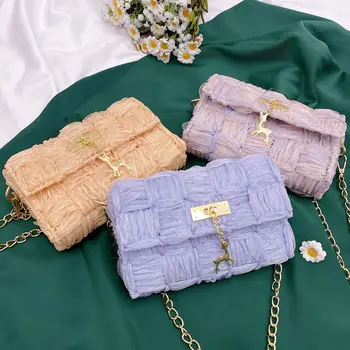 

Hand woven messenger bag women's ribbon yarn mesh material woven bag chain bag single shoulder bag wallet hand bag