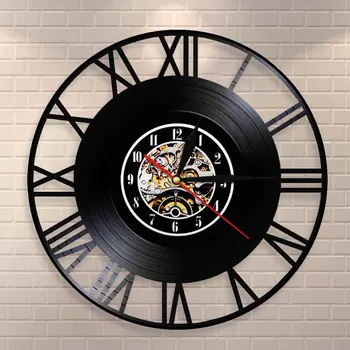 

Roman Numerals Numbers Simple Wall Clock Vintage Style Vinyl Record Wall Clock Modern Design Home Decor Decorative Wall Watch