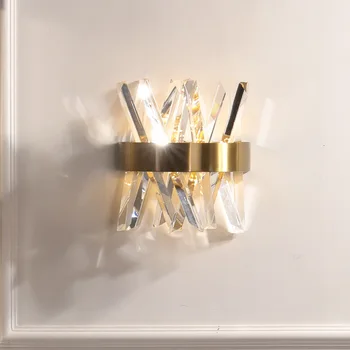 

American European Post Modern Golden Metal Crystal Glass Tube Wall Light Lamp LED for Villa Hotel Foyer Living Room Wall Sconce