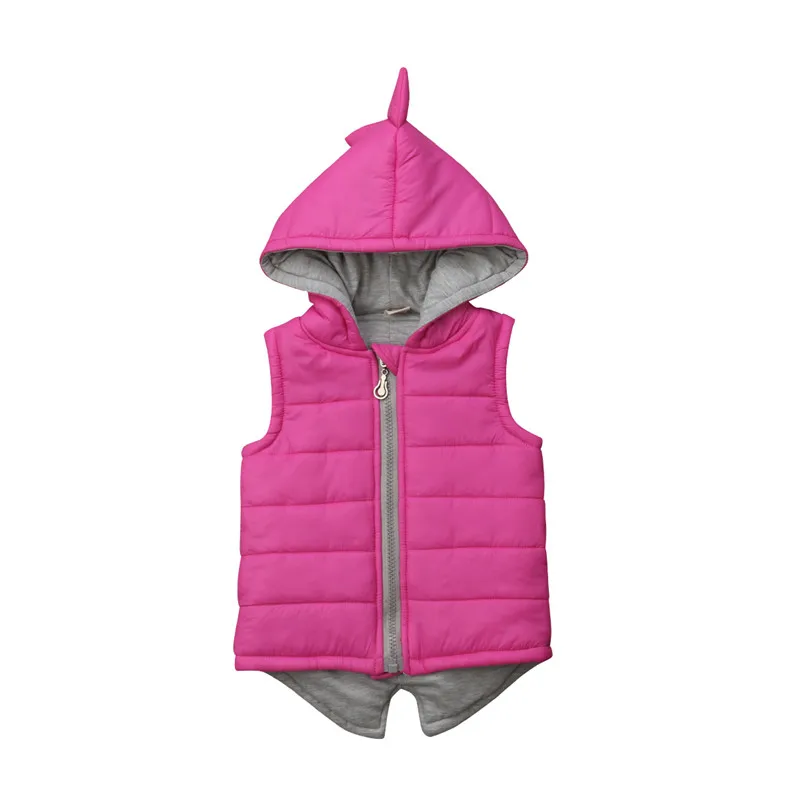 Модные детские жилеты с динозавром для девочек и мальчиков, куртка с капюшоном, пальто, зимняя теплая верхняя одежда, От 1 до 7 лет - Цвет: Розовый