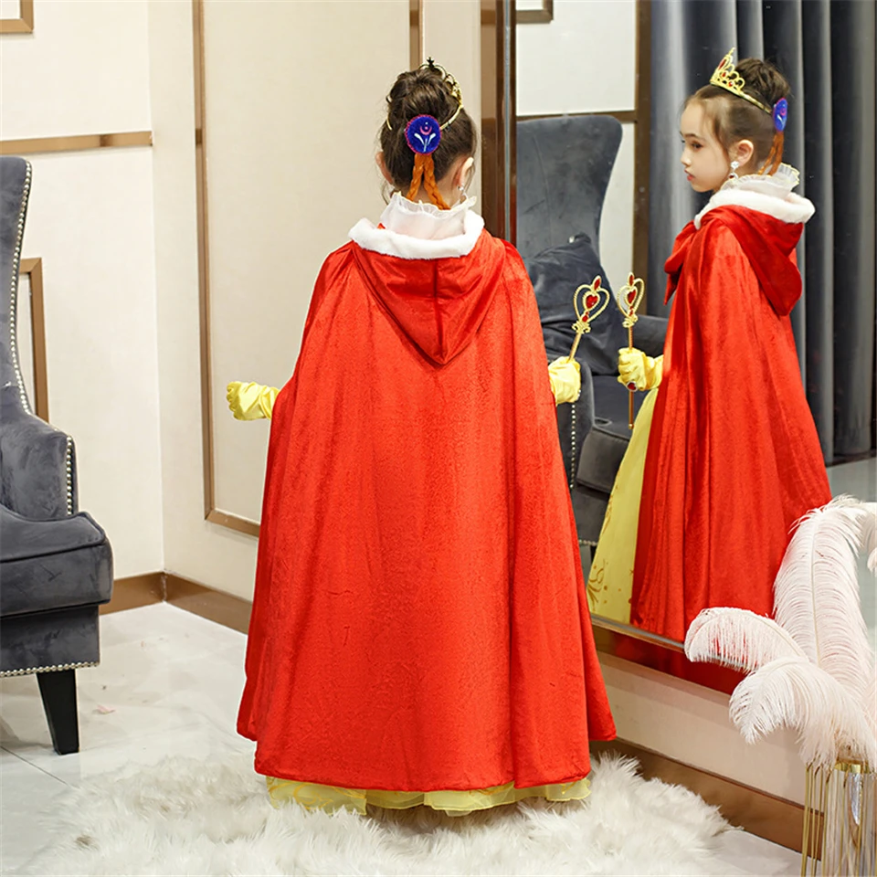 Детский бархатный плащ с капюшоном; костюм Белль, Аврора, Рапунцель, Софии, феи; длинный плащ принцессы на Хэллоуин; элегантное манто для девочек