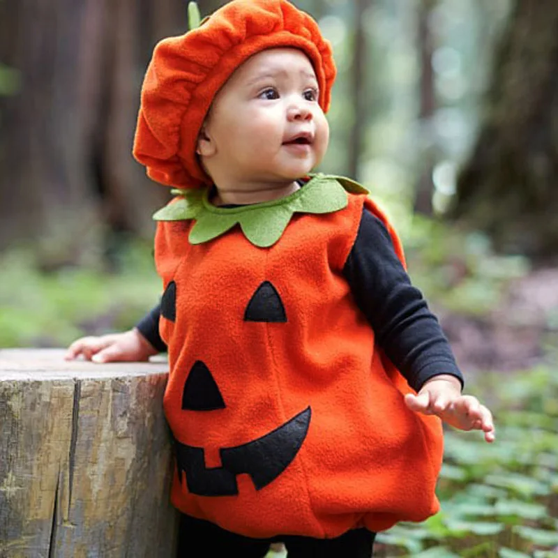 Halloween Baby Kids Pumpkin Fancy Sleeveless Dress with Hat Cosplay Costume Party Clothes for Boy Girl OCT998