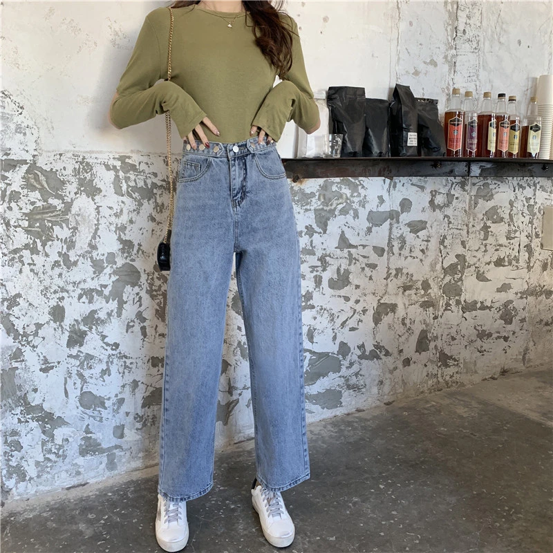 Свободные широкие брюки в Корейском стиле с высокой талией hyuna style cec - Цвет: Синий