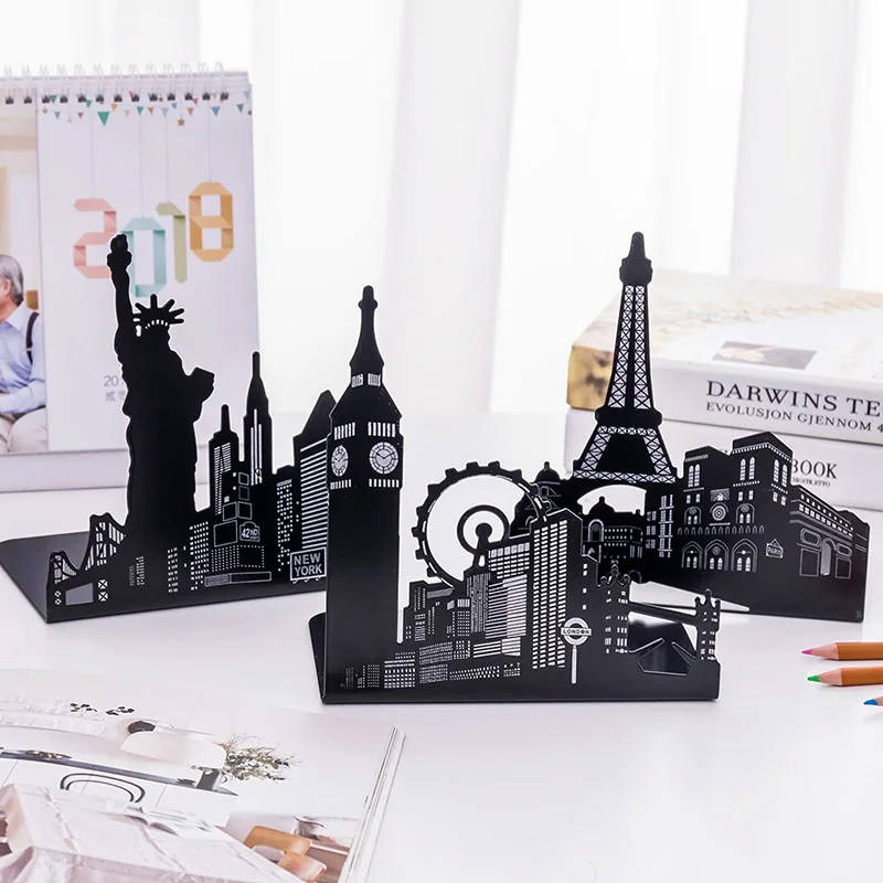 

Ferris Wheel / Eiffel Tower / Statue of Liberty Metal Book Ends, Novelty Vintage Black Bookend as book stand for home and office