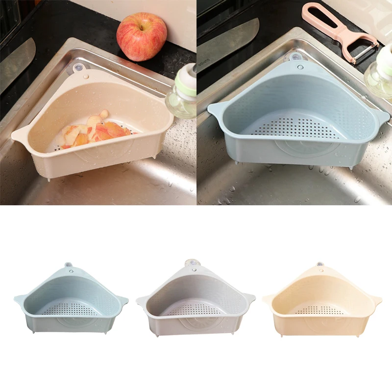 

Multifunctional Corner Sink Drain Rack Shelf Suction Cup Sink Sponge Holder Kitchen Bathroom Storage Box Basket Bowl Rangement