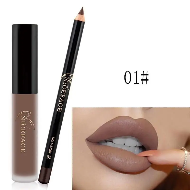 2 шт. Профессиональный макияж водонепроницаемый карандаш для губ матовый блеск для губ Карандаш для губ лайнер стойкий Косметический макияж набор - Цвет: Z1