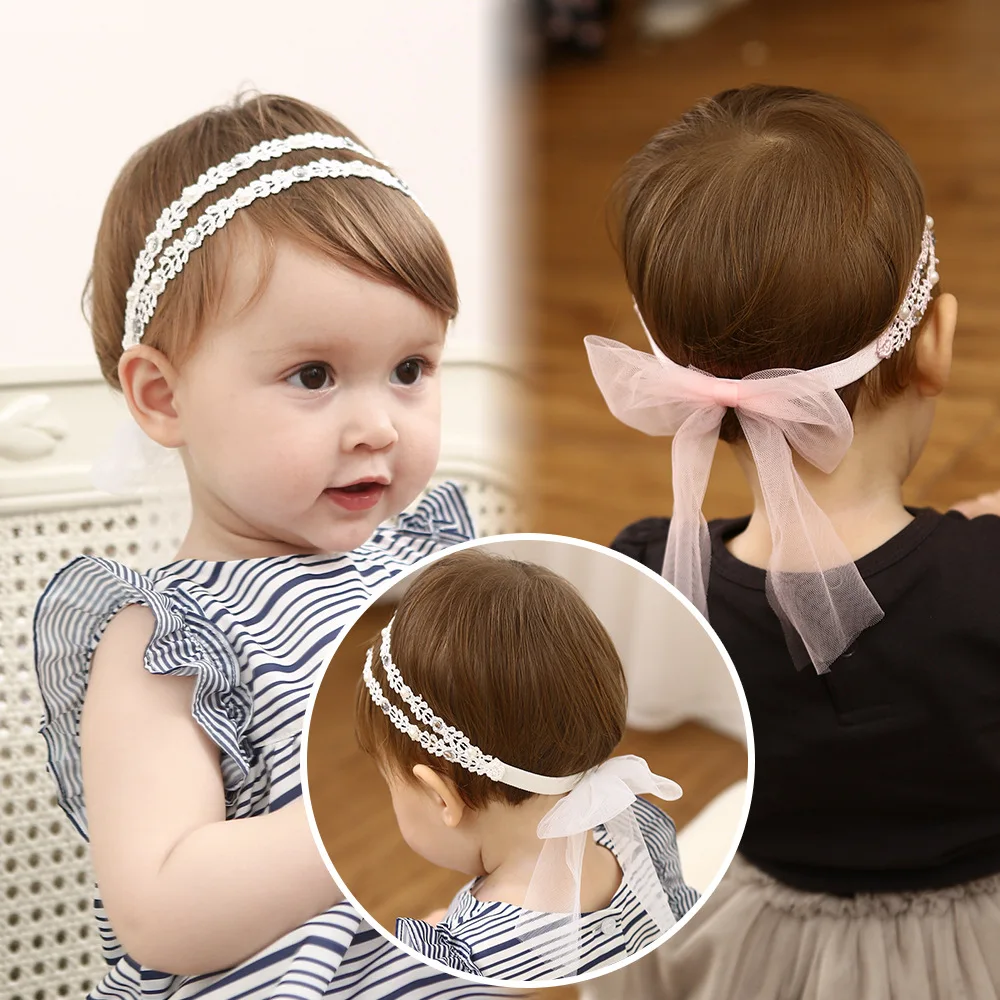 White Pink Lace Flowers Headbands Girl Children Headwear Infants Baby