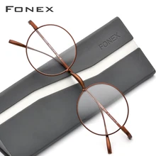 FONEX титановая оправа для очков, мужские ультралегкие ретро женские круглые очки для близорукости, оптические очки по рецепту, винтажные очки 19120