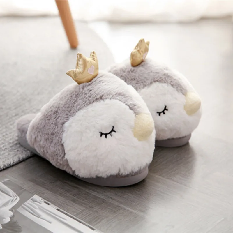 

FAYUEKEY Winter Plush Slippers Women Soft Warmth Flat Slippers Home Fluffy Slides Slip On Female Indoor Shoes Penguin Flip Flops