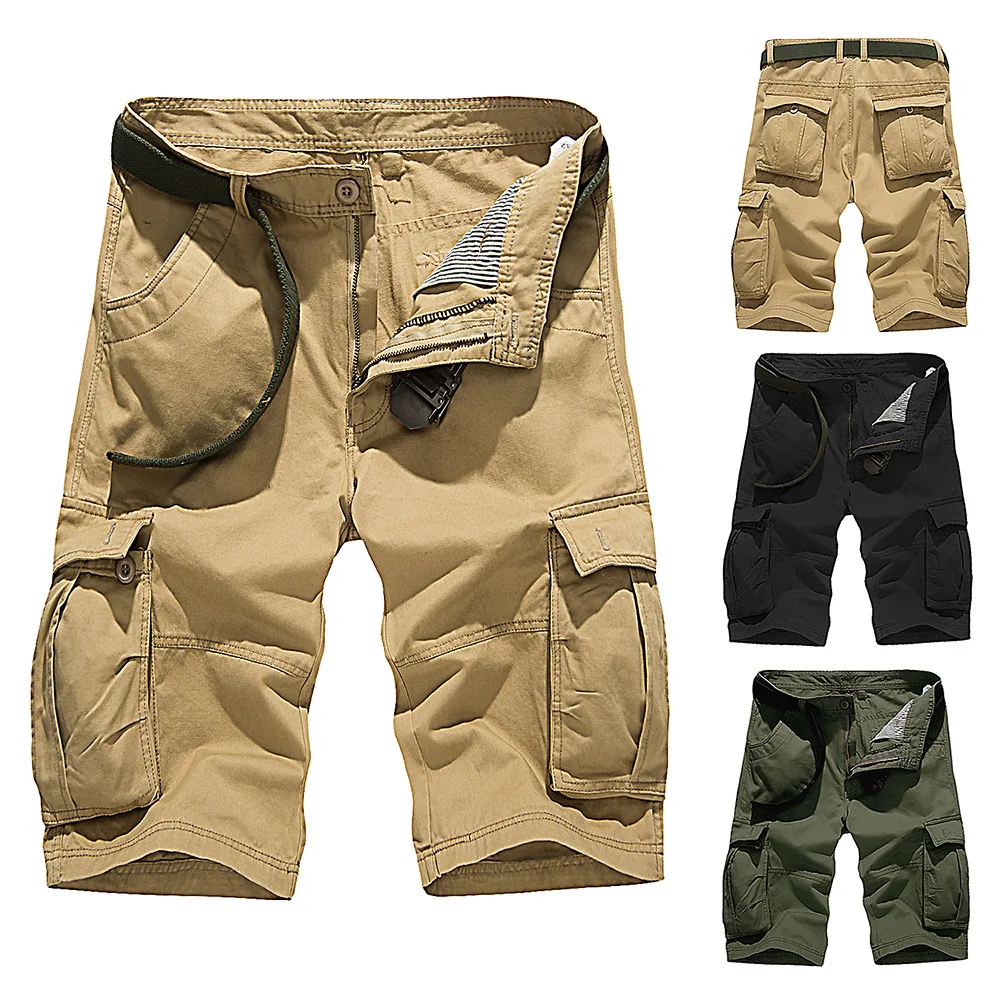 Летняя мужская одежда, рабочая одежда, шорты, модные, облегающие, одноцветные, с несколькими карманами, повседневные, большие размеры, мужские прямые брюки