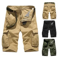 Летняя мужская одежда, рабочая одежда, шорты, модные, облегающие, одноцветные, с несколькими карманами, повседневные, большие размеры, мужские прямые брюки