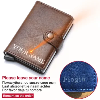 

Engraving Name Carbon Fiber RFID Blocking Men's Credit Card Holder Leather Bank Card Wallet Case Cardholder Purse For Women
