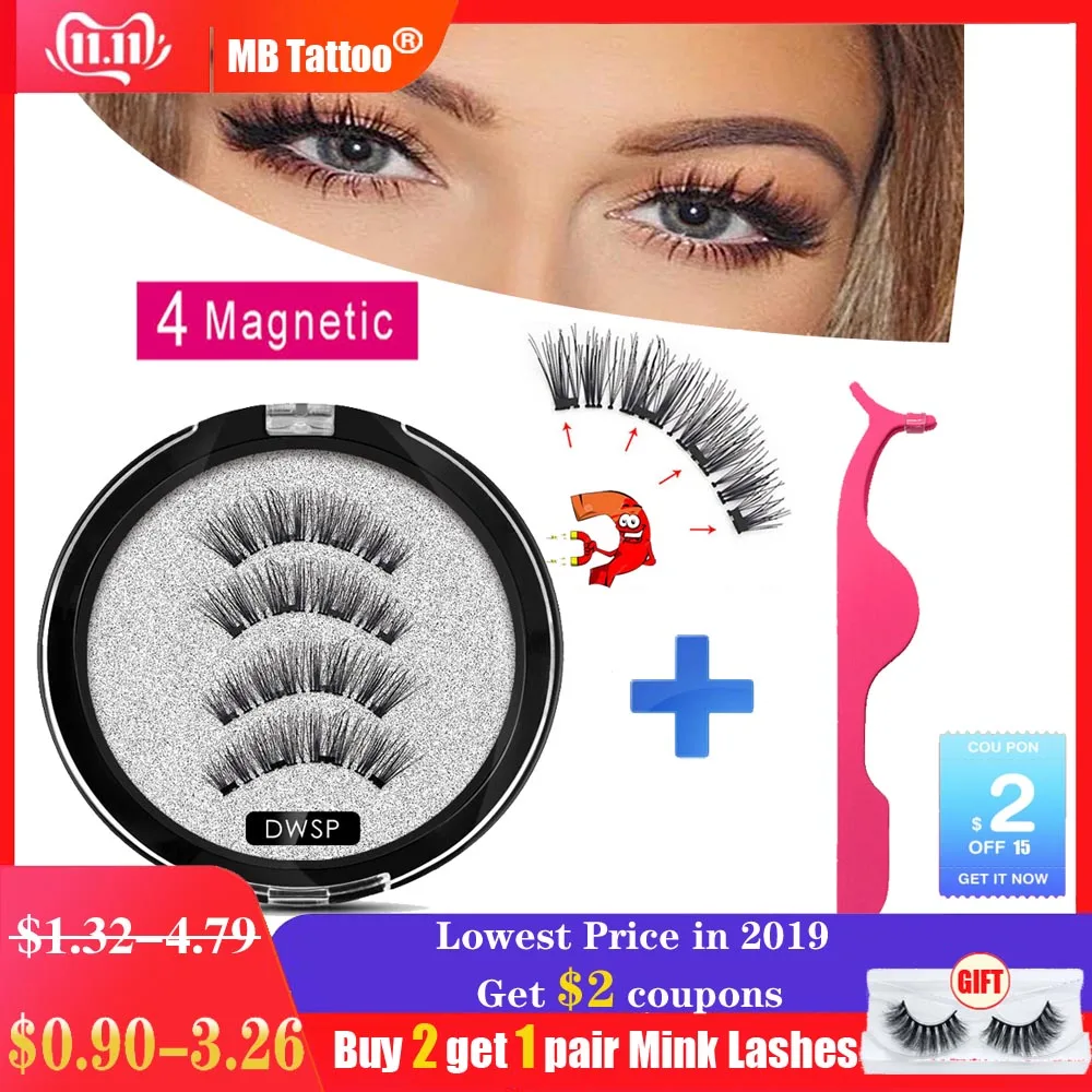 

MB Magnetic eyelashes with 4 magnets Mink eyelashes natural long False eyelashes with applicator magnetic Lashes extension MB-CT
