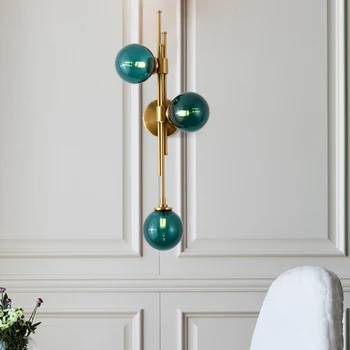 

Nordic simple glass ball wall lamp 3 heads living room background aisle corridor home creative wall light fixture bedside sconce