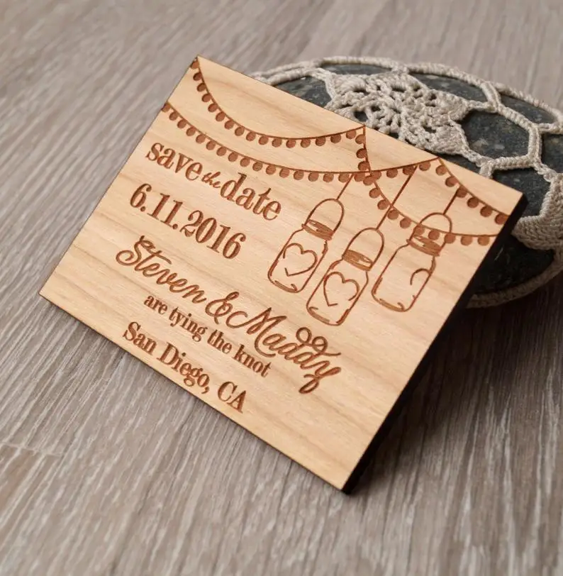 Wedding save the date magnets, wedding save the dates, mason jar design, wooden magnets, wedding magnets, rustic save the dates