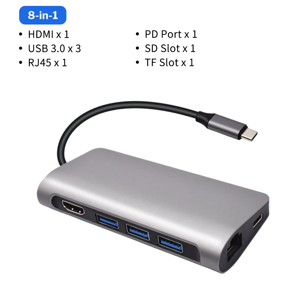 Deelife USB C концентратор type C к Мульти USB 3,0 концентратор HDMI адаптер док-станция для MacBook Pro USB-C 3,1 разветвитель порт type C концентратор - Цвет: 8-in-1 HUB