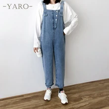 Ассиметричные джинсы на пуговицах, штаны на лямках, женские осенние новые свободные штаны для отдыха с карманами, светлые цвета, средняя талия