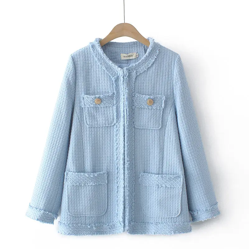 Multi-Pocket Jacket Women Autumn 2021 New Retro Loose Casual Wild Gentle Temperament Large Size Short Cardigan Coat Solid M573
