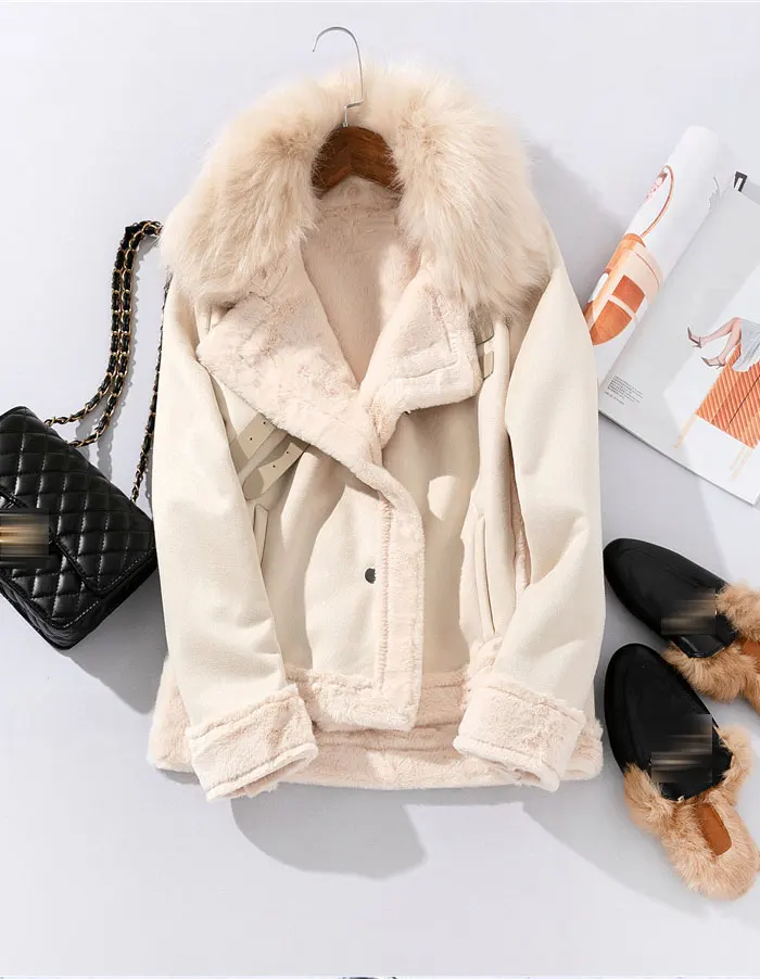 Women Leather Jackets Winter Suede Leather Jacket Women Short Lamb Wool Motorcycle Jacket Thick Lambs Fur Warm Coat