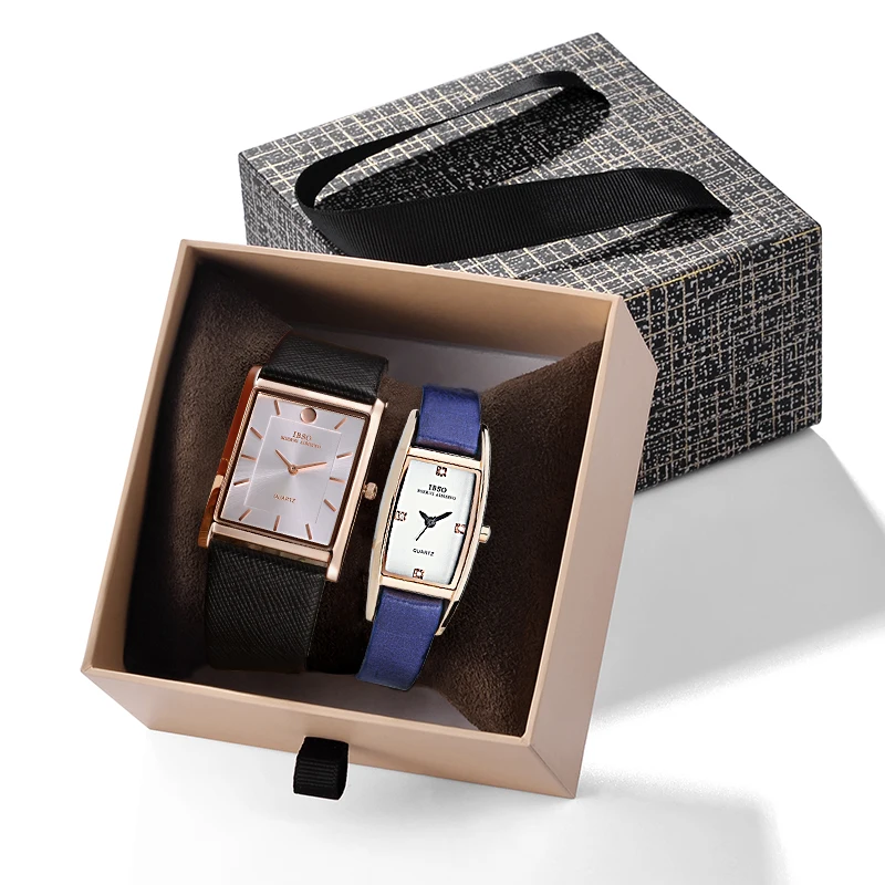Ибсо Марка Пара кварцевые часы кожаный ремешок кварцевые часы ультратонкий прямоугольник циферблат Классические наручные часы для мужчин женщин подарок часы