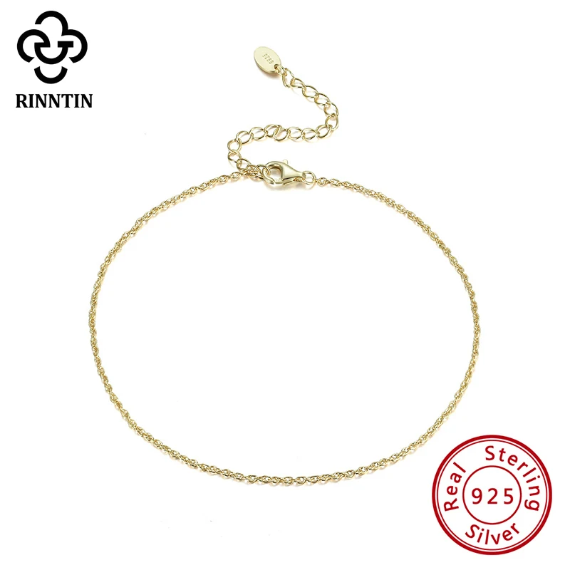 Rinntin Real 925 Sterling Silver Trendy Delicate Workmanship14K Gold Plating Anklet Chain For Female Wedding Daily TSA06 Rinntin Real 925 Sterling Silver Trendy Delicate Workmanship14K Gold Plating Anklet Chain For Female Wedding Daily TSA06
