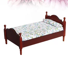 1PC 1 12 drewniane łóżko pojedyncze meble do sypialni Epitome kieszonkowe łóżko miniaturowe akcesoria zrób to sam dla dzieci ciemnobrązowy tanie i dobre opinie MATERNITY Other CN (pochodzenie) NONE