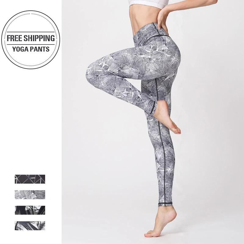 

Yoga Pants Quick Dry Fitness High waist Slim Training Leggings Gym Sports Tights Running Jogging Tummy Control Print Trousers