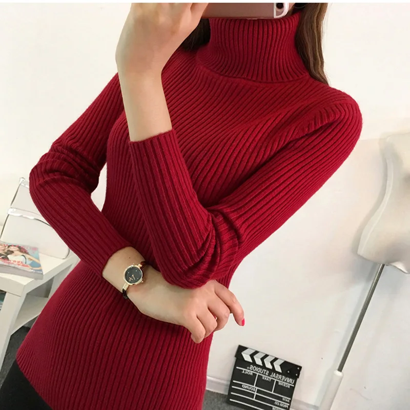 

2019 Elastic Sweaters Female Pullovers Long Sleeve Stylish Turtleneck Knitt Sweater Winter Women Casual Korean Jumper Pull Femme