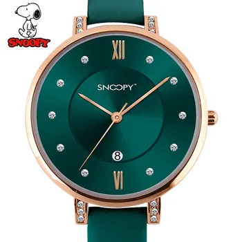 

Snoopy Original Luxury Leather Bracelet Watches Rhinstone For Women Crystal Analog Japan Quartz Wristwatches Ladies Dress Clock