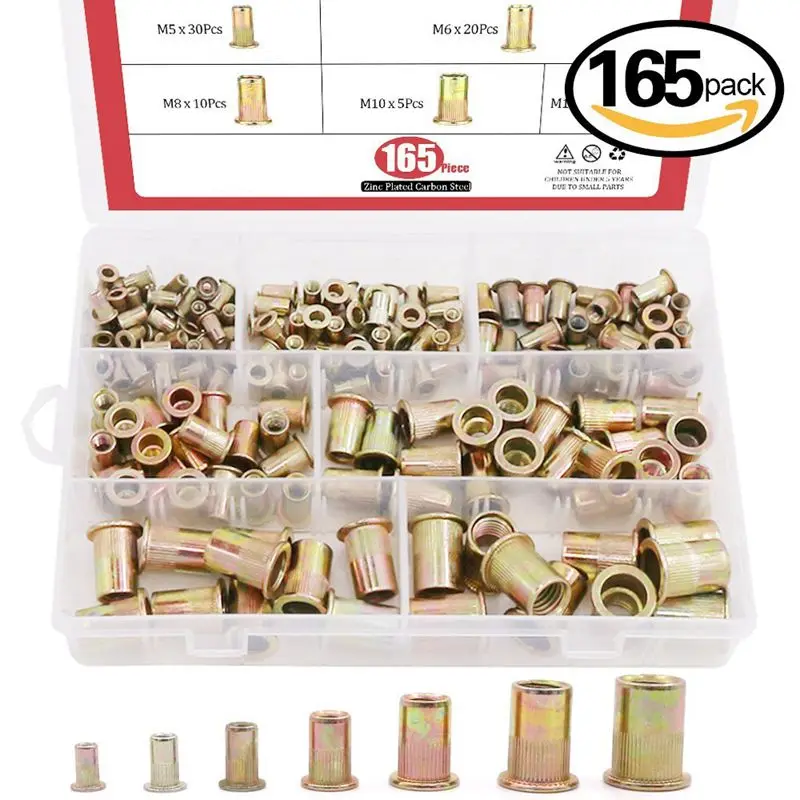 ELEG-165pcs, смешанные, оцинкованные, углеродистая сталь, заклепки, гайка с резьбой, набор гаек M3 4 5 6 8 10 12