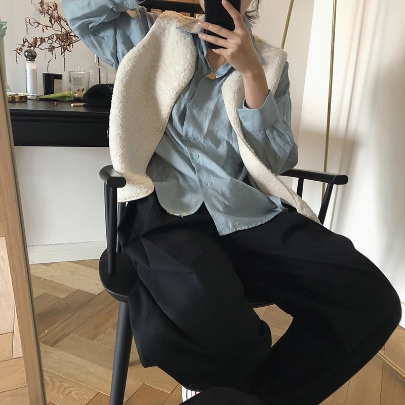 Faux fur winter coat faux lamb vest vintage elegant jacket women warm plus size loose jackets harajuku coats softable new vest