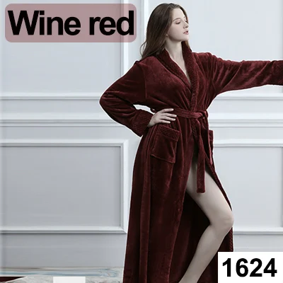 Women Wine Очень длинный, размера плюс, зимний, толстый, теплый, фланелевый, коралловый флис, вафельный, кимоно, халат для мужчин и женщин, роскошный халат, мужской банный Халат - Цвет: Women Wine