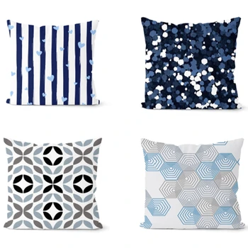 

New Blue Throw Pillow Case Circle Painting Geometry Cushion Covers for Home Sofa Chair Decorative Pillowcases
