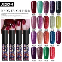Ruhoya 블링 글리터 네온 네일 폴리시 5 ml 스탬핑 페인트 네일 폴리쉬 네일 아트 페인트 겔락 에나멜 베르니(China)