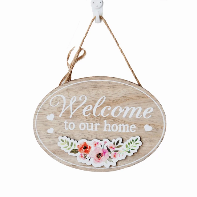 Wooden Welcome Sign House Number European Retro Pendant Easily Hanging Double-sided Garden Plaque Home Art Decor 4