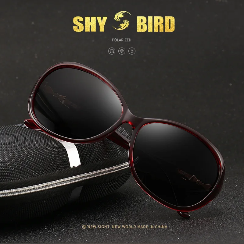 SHY BIRD Круглые Солнцезащитные очки женские поляризованные линзы красная оправа женские брендовые дизайнерские ретро очки черные очки UV400 оригинальная коробка