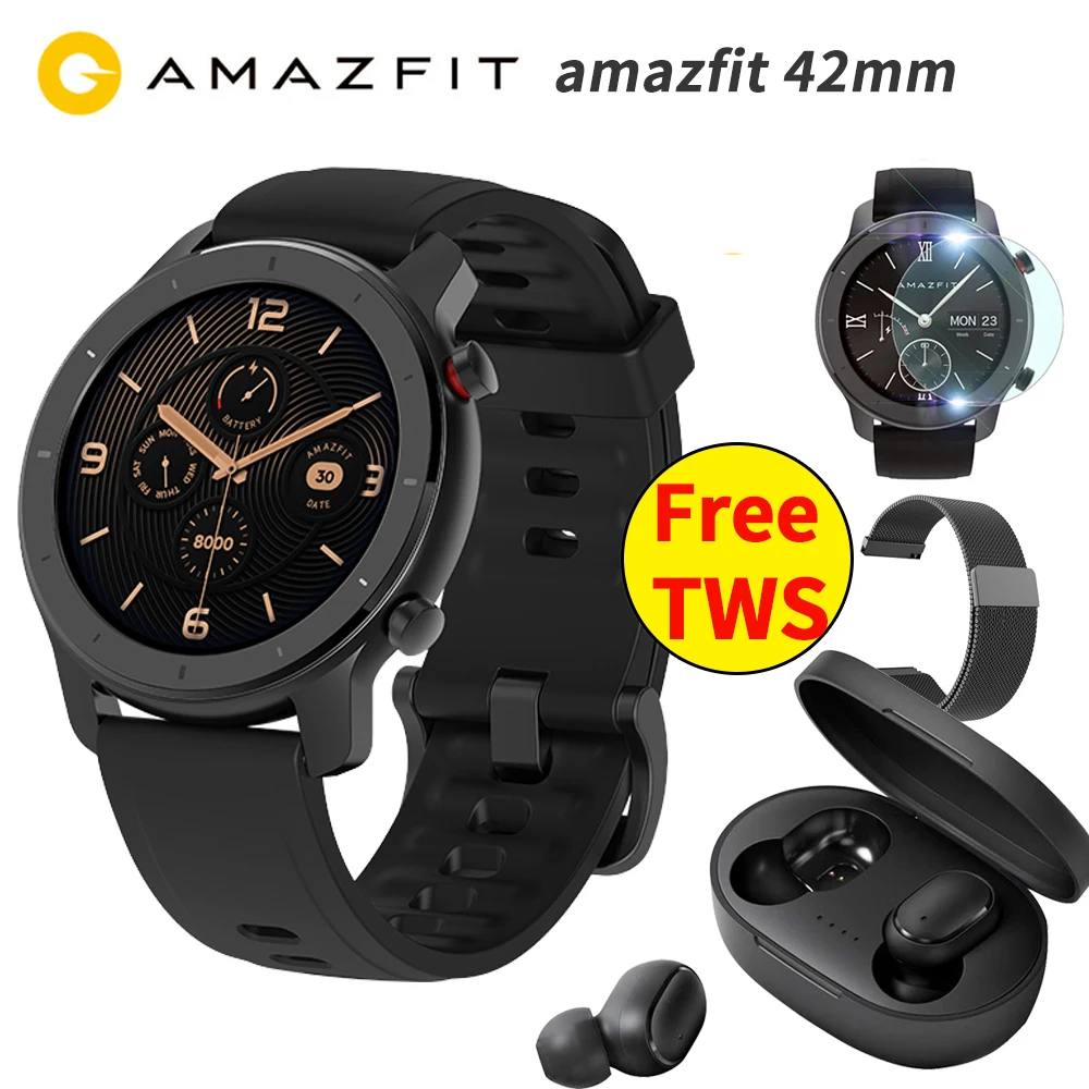 black 42mm N black TWS глобальная версия Amazfit GTR 42 мм Смарт часы gps часы 12 дней Срок службы батареи 5 АТМ водонепроницаемое управление музыкой 1," AMOLED - Цвет: black 42mm N black