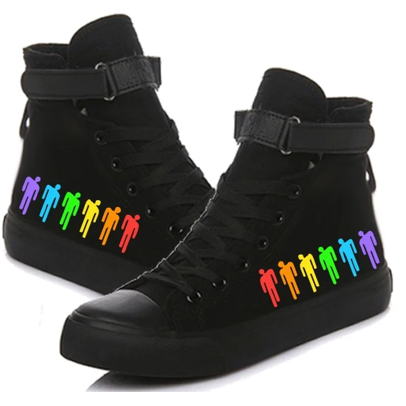 Billie Eilish/высокие кроссовки на липучке в консервативном стиле; Повседневная парусиновая обувь для женщин и мужчин - Цвет: Черный