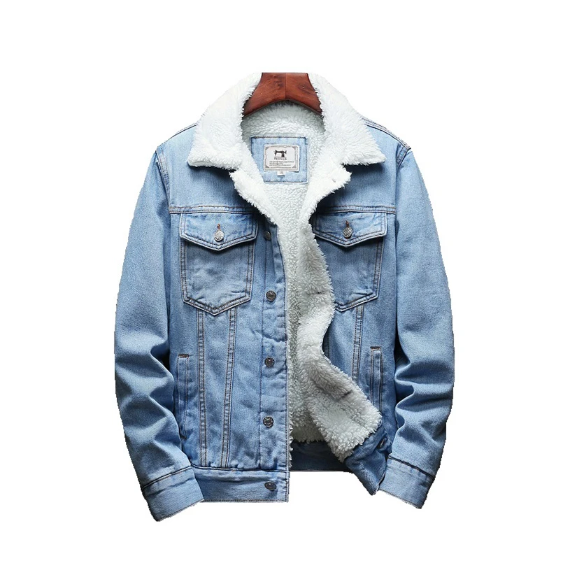 1KG! Winter Fleece Velvet Men's Denim Jacket Thick Jeans Cashmere Lamb Wool  Teen Cowboys Cotton Coat Top 2023 Plus Size