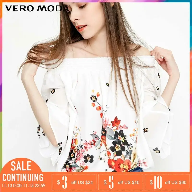 Vero Moda 2019 весна лето новый чернильный принт шифоновая рубашка | 318158516