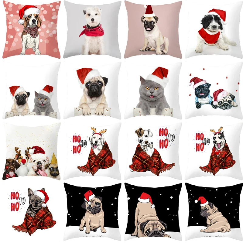 

Christmas Animals Cushion Cover Dog Cat Printed Polyester PeachskinThrow Pillow Cover Sofa Office Home Decor Pillowcover Case