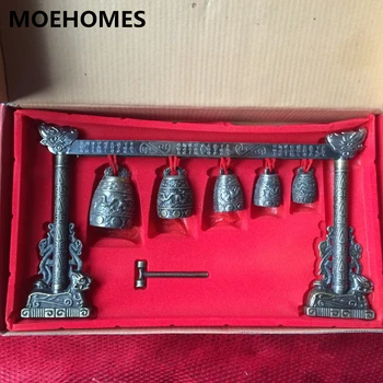 

MOEHOMES free shipping Meditation Gong with 5 Ornate Bell with Dragon Design Chinese Musical Instrument 465131 metal handicraft