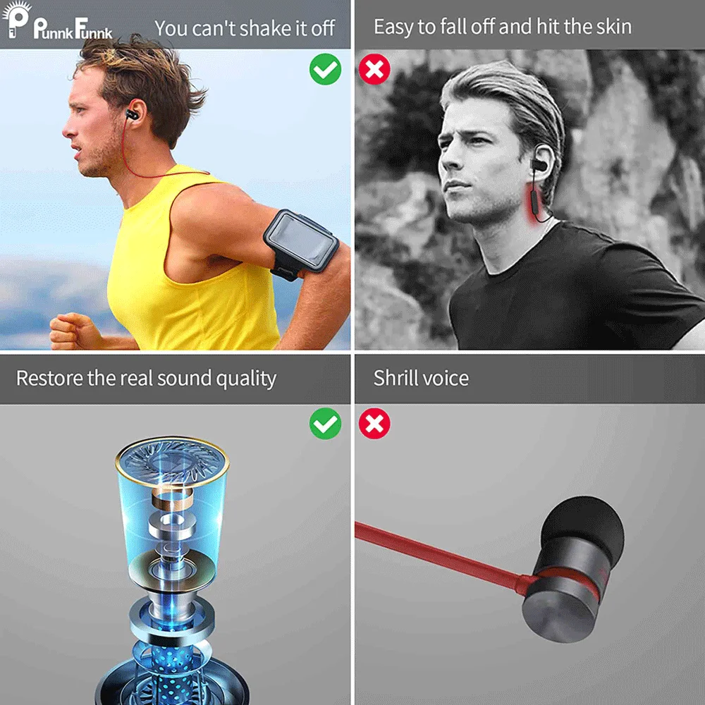 PunnkFunnk Active Noise Cancelling Sports Bluetooth 5 0 Earphone Wireless Headset for iphone 5 6 7 8 PLUS XR XS phone and music