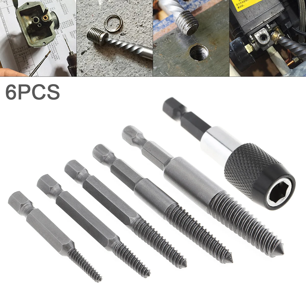 

6pcs/set 5 Model HSS Screw Remover Drill Bits with Hex Shank and Spanner for Broken / Damaged Bolt Stud Tool Accessories