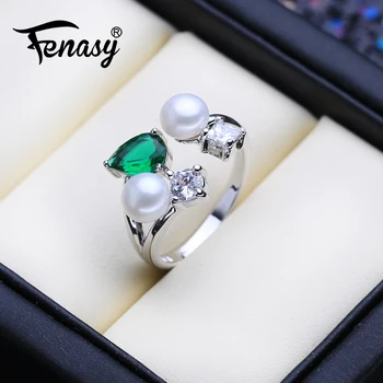 

FENASY Freshwater Pearl Rings Boho Shell Shape 925 Sterling Silver Vintage Ring For Women Wave Jewelry CZ Cubic Zirconia Ring
