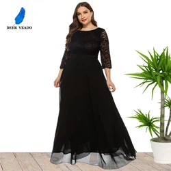 DEERVEADO Plus Size Evening Dresses Long A Line Chiffon Lace Black Formal Dress Evening Party Dresses for Women 2021 SQ0157